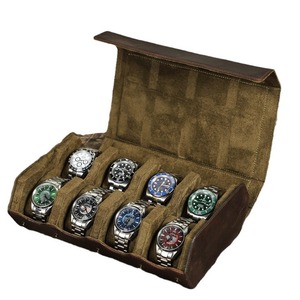 Caja de Reloj de Cuero Genuino Hecha a Mano, 8 Ranuras, Estilo Vintage, Cuero Crazy Horse, Estuche de Almacenamiento para Relojes Mecánicos, Portátil - Product Image 3