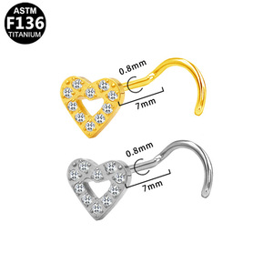 Anneau de nez en titane en forme de cœur, rose, papillon avec cristaux pour bijoux de piercing unisexe - Product Image 3