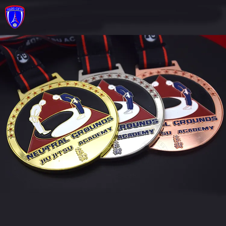 Nieuwe Collectie Promotie Gepersonaliseerde Goud Brons Zilver Vs Jiuijitsu Medaille Zachte Emaille Metalen Sport Medaille Met Custom Lanyard