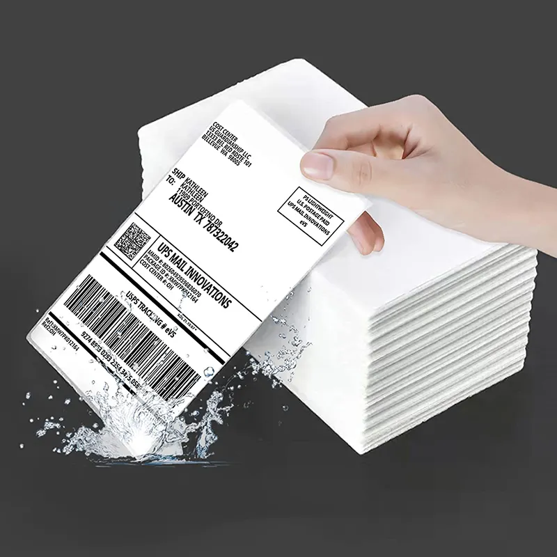 Fan Fold 500 Label Stack Waterproof A6 Waybill Adhesive Paper 100x150 White Direct Thermal Shipping Label 4 x 6 Thermal Sticker