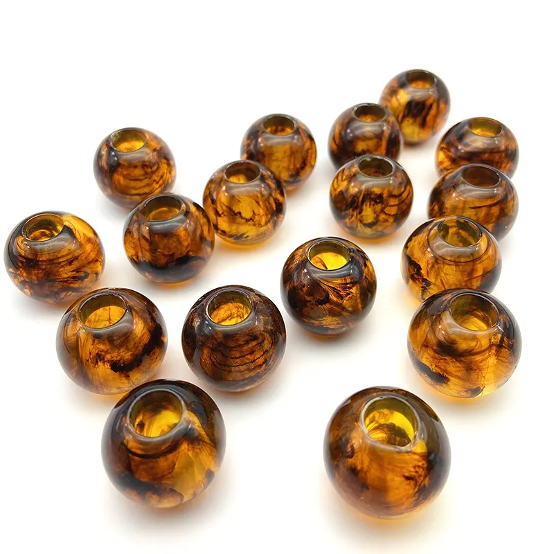 Wholesale Plastic Faux Amber Brown Beads Acrylic Big Large Hole Round Beads For Jewelry Making Diy Shoes Bag Clothes Decoration