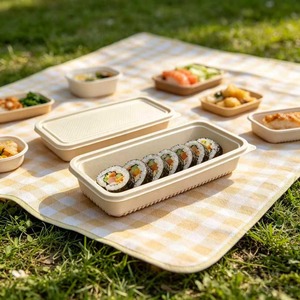 Barquette alimentaire jetable biodégradable compostable 100% fibre de balle de riz <span class=keywords><strong>sans</strong></span> PFAS, utilisable au micro-ondes, pour les fêtes, les gâteaux, les plats à emporter, les sushis - Product Image 4