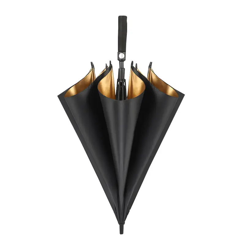 Payung Golf besar promosi kualitas tinggi dengan lapisan emas dengan kipas dan semprotan air untuk dewasa