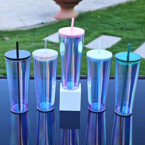 Gobelet en plastique réutilisable à double paroi, holographique, effet arc-en-ciel, irisé, de luxe, 2026, vente en gros, logo personnalisé - Product Image 6