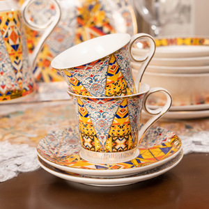 Ceramic <b>Tea</b> <b>Set</b> - Mediterranean Geometric Teapot with Cups and Saucers - Product Image 4