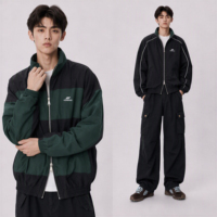 Veste zippée double face pour homme, réversible, rayures vertes, passepoil noir, pour un style urbain et la superposition, fournisseur en gros