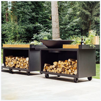 Barbecue en bois à feu de gaz avec barbecue rouillé Barbecue à charbon de bois Table ronde GRILL