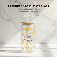 Gelas Kopi Tumbler 15oz Grosir Custom Cetak Motif Bunga Transparan dari Kaca Borosilikat dengan Tutup Bambu dan Sedotan