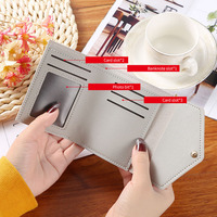 Yamo dompet kartu kapasitas besar wanita, dompet pendek liontin rumbai kulit PU Korea