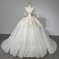 Robe de mariée Jancember JFH134 Princesse Ivoire à épaules dénudées, bretelles florales, franges de cristaux, taille basque, en satin, style robe de bal