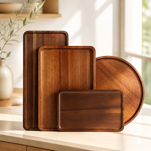 Vassoio di Servizio Ecologico in Legno di Acacia Massiccio con Manici e Bordo Rialzato per Cucina, Colazione, Tè, Caffè, Ideale come Regalo - Product Image 2