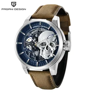 PAGANI Thiết Kế Thương Hiệu 1665 Thời Trang Da Sọ Đồng Hồ Nam Cơ Tự Động Skeleton Đồng Hồ Chống Nước Đồng Hồ Đeo Tay Relogio Masogio