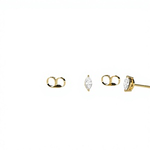 Boucles d'oreilles minimalistes plaquées or 18K 14K, diamant de laboratoire taille marquise, solitaires pour femme, à porter au quotidien - Product Image 1