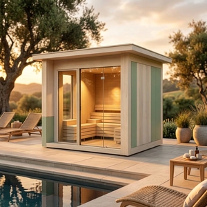 Cabine de sauna carrée Essentialist Garden, finition bois brut, cadre fin, salle de sauna en verre - Product Image 3