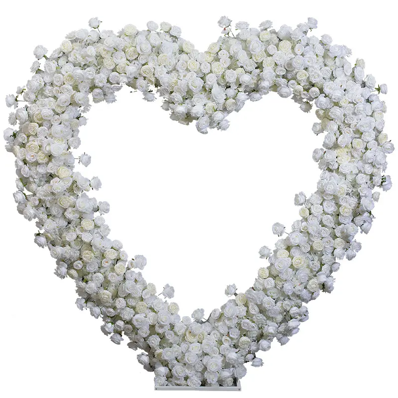 רקע בצורת לב חתונה 2.4M עם סידור פרחים מלאכותיים לבנה קשת פרחים לחתונה