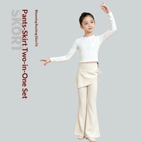 Pantalon de danse pour enfants en nylon à manches longues, effet deux pièces, coupe bootcut, avec taille cintrée et jupe-culotte intégrée, pour la pratique de la danse et le sport