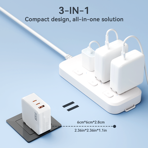 Cargador GaN Tipo C de 65W con Múltiples Puertos (3 Puertos: 2*USB-C, <span class=keywords><strong>1</strong></span>*USB-A) Carga Súper Rápida para <span class=keywords><strong>iPhone</strong></span>/Xiaomi/Huawei/Samsung/Tabletas/Laptop - Product Image 4