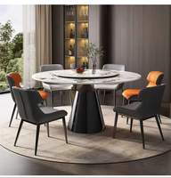 Ensemble de table à manger en acier de luxe moderne avec centre rotatif, 6/8/10 chaises, pour usage scolaire et hôtelier