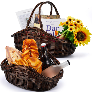 Cesta Ovalada de Mimbre de Lujo con Estilo Vintage para Regalos del Día de la Madre, Cesta <span class=keywords><strong>Navideña</strong></span>, Almacenamiento, Empaque de Regalos con Asa <span class=keywords><strong>Elegante</strong></span> - Product Image 1