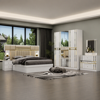 Suite de chambre à coucher de luxe moderne africaine avec lit king-size, armoire, coiffeuse et table de chevet en MDF démontable – Vente en gros