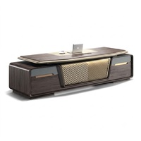 Scrivania Direzionale Moderna di Lusso con Piano in Legno, Pannello LED, Sedia in Pelle, Libreria, Arredamento Commerciale per CEO e Manager Aomige LK-D36