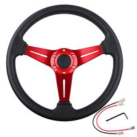 Volant en PU haute adhérence de 13,6 pouces avec kit de klaxon, montage universel à 6 trous, 3 branches en aluminium pour tuning automobile
