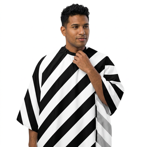 Capa de Peluquería con Diseño Icónico de Rayas Diagonales - Capa de Barbero Impermeable y Cómoda con Cuello Ajustable - Product Image 4