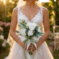 Bouquet de Mariée Style Forêt pour Mariage en Plein Air, Roses Blanches et Pivoines Artificielles, Idéal pour la Photographie en Studio de Mariage, Fleur à Main