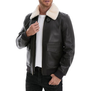 Veste de motard en cuir véritable de mouton avec fermeture éclair Dean Shearling pour homme avec doublure matelassée et poches en peau de mouton Toile personnalisable - Product Image 2