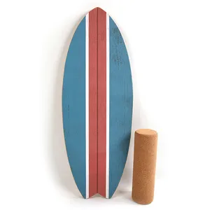 Tabla de equilibrio de surf de madera de 10 capas, tabla de equilibrio de núcleo de madera para escritorio de pie, entrenamiento de equilibrio de núcleo con rodillo de corcho