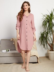 Camicia <span class=keywords><strong>da</strong></span> <span class=keywords><strong>notte</strong></span> con bottoni in maglia Waffle <span class=keywords><strong>camicie</strong></span> <span class=keywords><strong>da</strong></span> <span class=keywords><strong>notte</strong></span> con maniche a linguetta alta con orlo alto abito <span class=keywords><strong>da</strong></span> <span class=keywords><strong>notte</strong></span> <span class=keywords><strong>da</strong></span> donna - Product Image 2