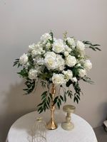 Plantes vertes de 60 cm, boules de fleurs blanches, pour salle à manger, conférence, propositions de mariage, vitrines, plantes artificielles de table simulées