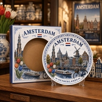 Plato Decorativo de Cerámica con Diseño de Molino de Viento y Tulipanes de la Ciudad de Ámsterdam, Países Bajos, para Personalización OEM ODM al por Mayor