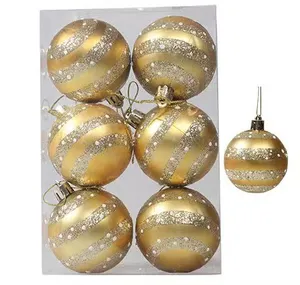 Ornamento de bola pintada fosca para árvore de Natal, enfeites decorativos lindos de ouro de 6 cm