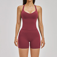Pakaian Yoga Musim Semi Anti Keringat Model Cross Back, Rompi dan Celana Pendek untuk Olahraga Luar Ruangan, Set Yoga Fitness untuk Wanita