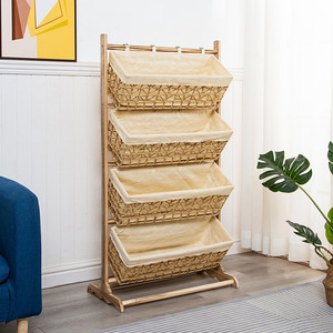 Étagère de rangement pour meubles de maison modernes en bois massif Salon <span class=keywords><strong>Snack</strong></span> Articles divers Cuisine Jouet Type de sol Multicouche Bambou réglable - Product Image 4