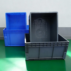 Thickened Plastic Storage Crate 600x400x330mm Stackable For Warehouse Parts Organization And <b>Transportation</b> Gray Blue PP - Product Image 1
