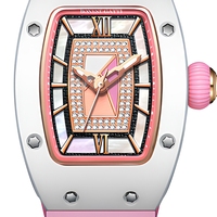 Damen Tonneau-Form Quarz-Armbanduhr Funkelndes Diamant-Besetztes Perlmutt-Zifferblatt Rosa Silikon Langlebig Luxuriös Modisch mit Box