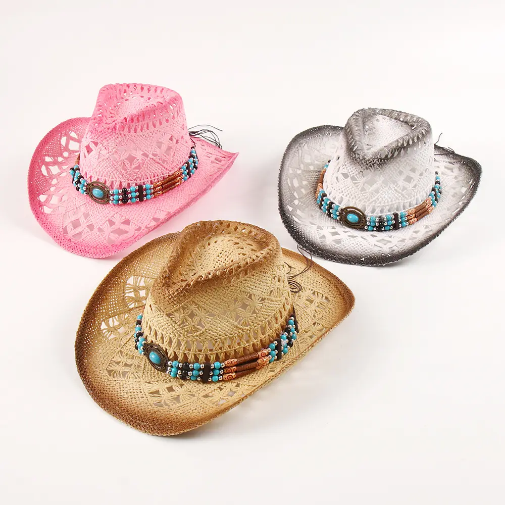 2024 New Cowboy Hat Cho Nam Giới Và Phụ Nữ Màu Hồng Jazz Mũ Ngoài Trời Thời Trang Phun Rỗng Mũ Che Nắng