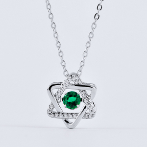 Hexagram Star Shape Pendentif Lab Grown Emerald Round Stone Collier de fiançailles classique en argent sterling 925 plaqué rhodium - Product Image 1