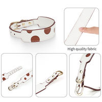 Collier pour chien en cuir PU durable, blanc et marron à pois, réglable avec anneau en D métallique, modèle OEM tendance pour chiot