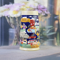 Chope à bière classique en porcelaine à thème Qingdao avec couvercle en aluminium – Mug souvenir de bière et de vin avec scène de dessin animé des monuments de la ville, compatible lave-vaisselle