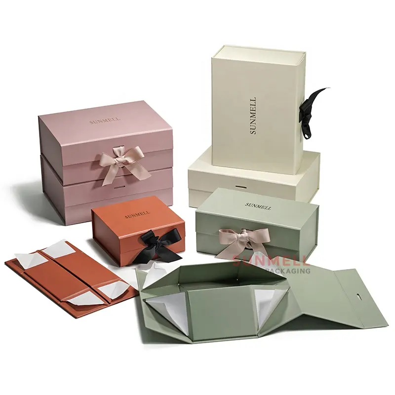 Custom Logo Luxury Folding cardboard gift Box packaging for clothes Collapsible Magnetic Foldable Gift Box With Ribbon