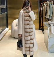 Manteau trench en cachemire pour femmes avec ceinture et col en fourrure véritable, motif uni, respirant, en laine de mouton, pour l'hiver