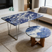HDSTONE Dalle de table en marbre de luxe en pierre naturelle polie bleue coupe ronde pour îlot de pierre de cuisine