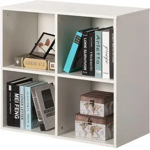 Wholesales Book Shelf Magazine WOoden Display Floor Stand Home Furniture OEM 4 Cube Wood Bookcase