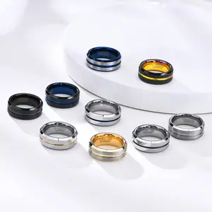 Hot sale fashion jewelry classic grooved gold ring multicolor tungsten carbide men rings personalized gift party