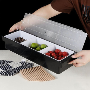 Boîte à condiments à trois compartiments avec couvercle pour le stockage des fruits et des assaisonnements, rectangulaire, couleur unie, pour la cuisine - Product Image 1