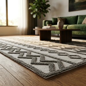 Tapis compact en laine tufté à la main, motif artistique, carré, fait main, pour salle de bain, maison, bureau, usage intérieur décoratif, Inde - Product Image 3
