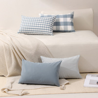 Housse de coussin carrée à carreaux en mélange polyester-coton de style japonais, série bleu-gris, pour la maison et l'hôtellerie